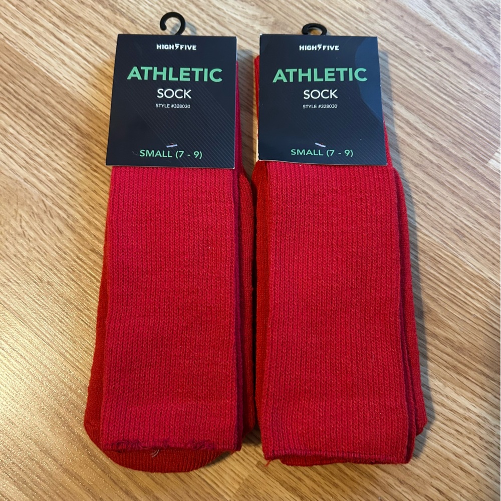 New High5five athletic soccer socks size small (7-9) red two pair soccer sports